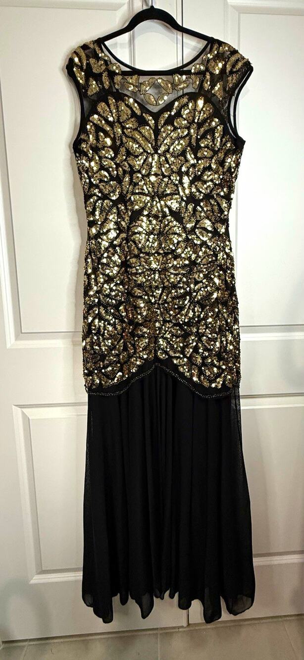 Black/Gold Sequin Sleeveless Maxi Dress XL Party Event Glamorous